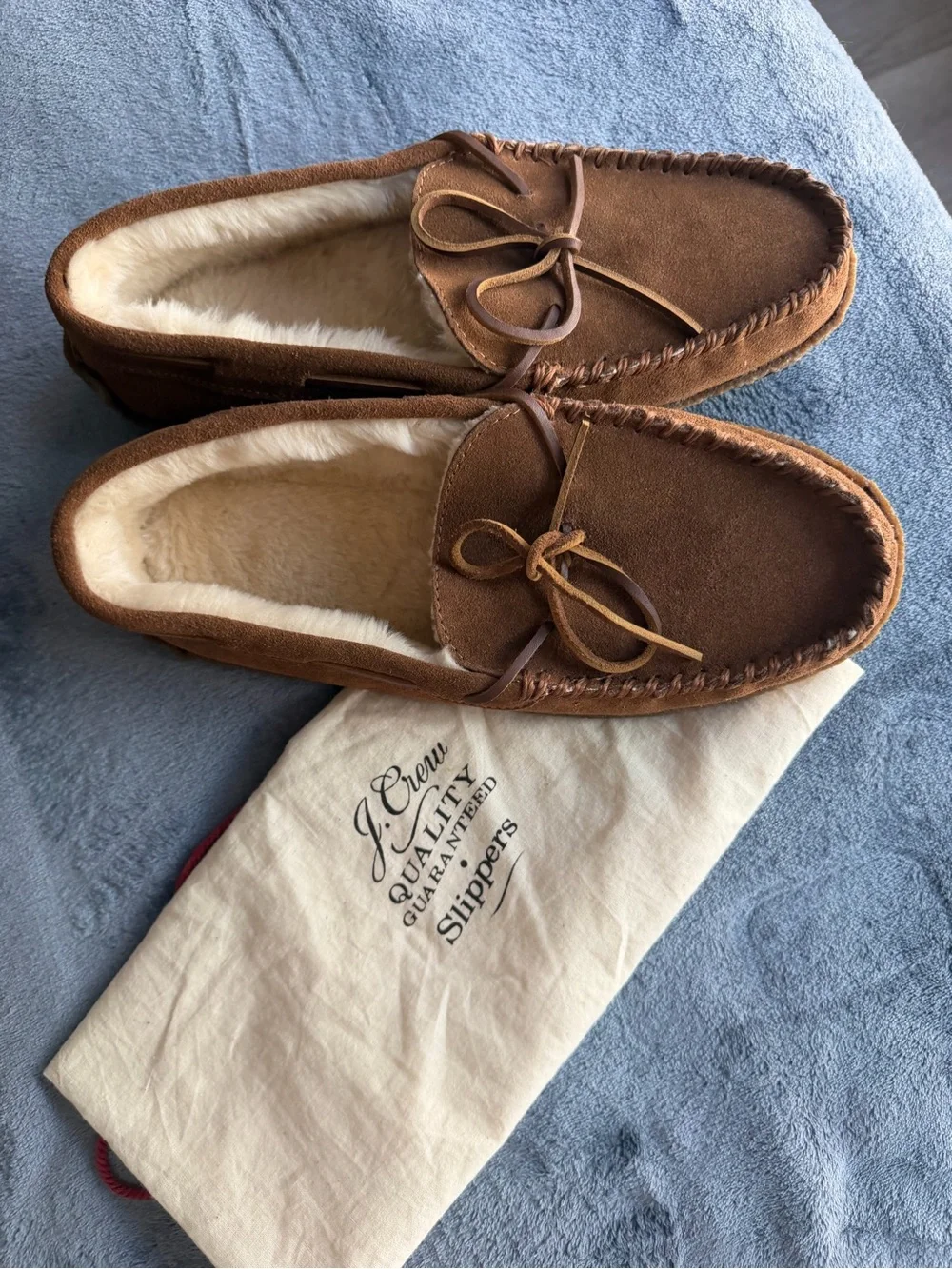 J.Crew slippers feature a warm shearling lining and a classic moccasin